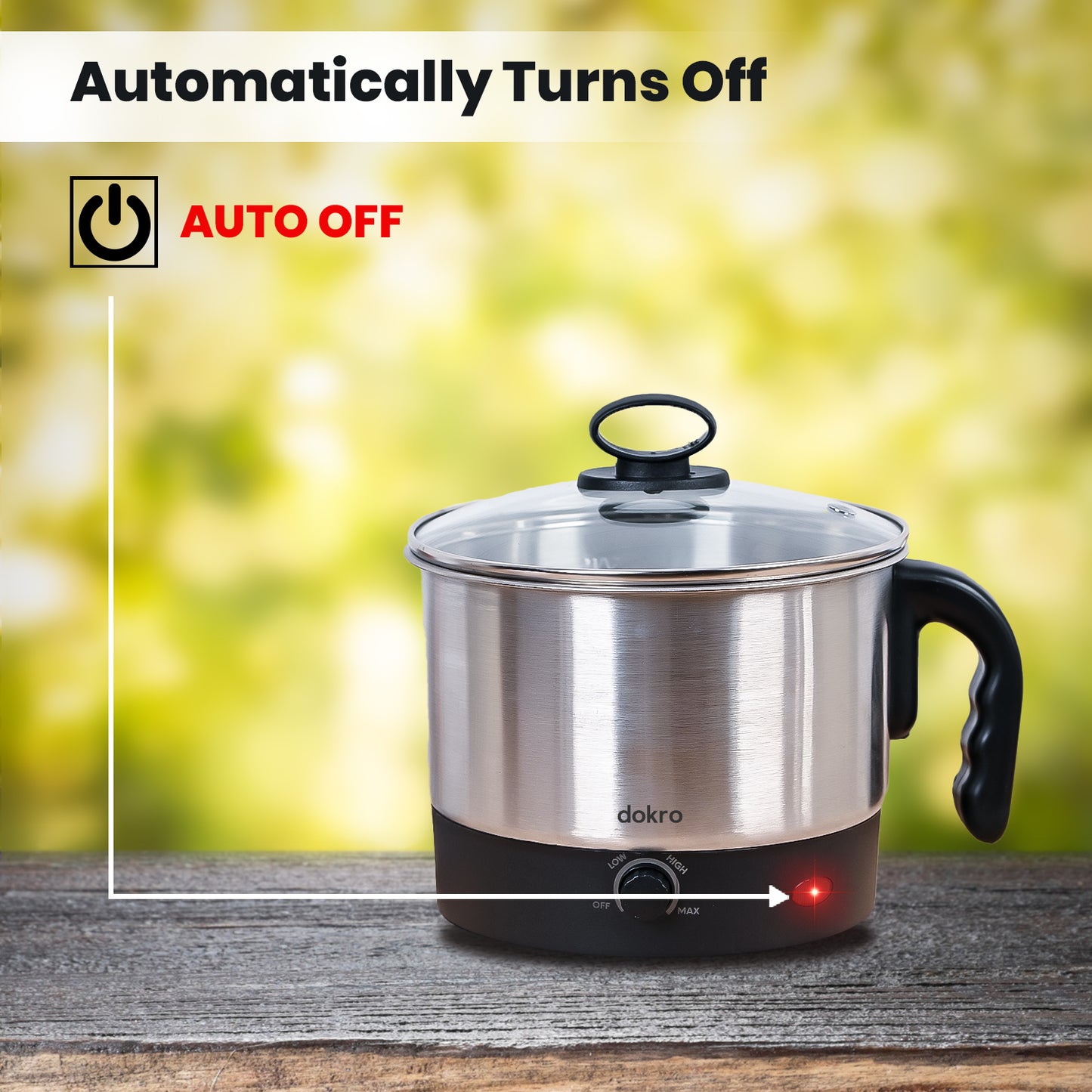 dokro Electric Multipurpose Kettle (1.2 Litres) for boiling Water, Eggs, Milk and making Tea, Coffee, Soup| Stainless Steel body with Automatic Shut-off | Includes egg tray