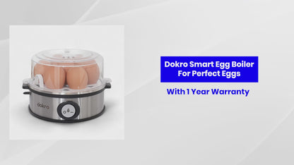 Dokro Electric Egg Boiler[NEW LAUNCH], 360-Watt | Boils up to 7 Eggs | 3 Boiling Modes (Soft, Medium, Hard) | Stainless Steel Body & Heating Plate | Automatic Shut-Off | Transparent Lid, Silver Grey