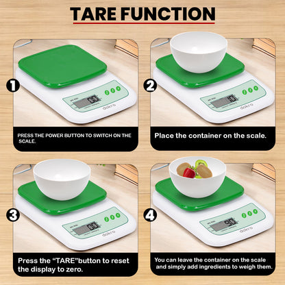 Portable Digital Weighing Scale for Kitchen | Electronic Weighing Scale With Back light LCD Display and high precision sensors | Range of 1g-10 kg (Green) | Includes 2 AAA batteries