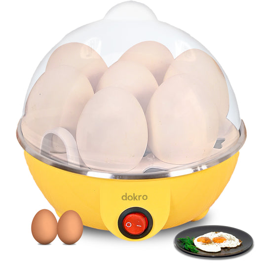 dokro Electric Egg Boiler | 3 Boiling Modes (Soft, Medium, Hard) | Automatic Operation | Overheat Protection|75ml|Plastic|Yellow | Includes measuring cup